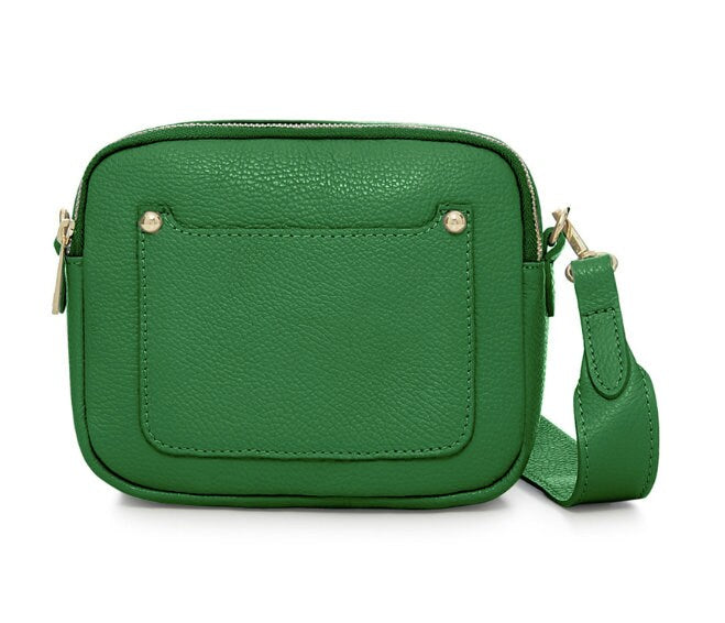 Green Leather Double Zip Bag - Victoria