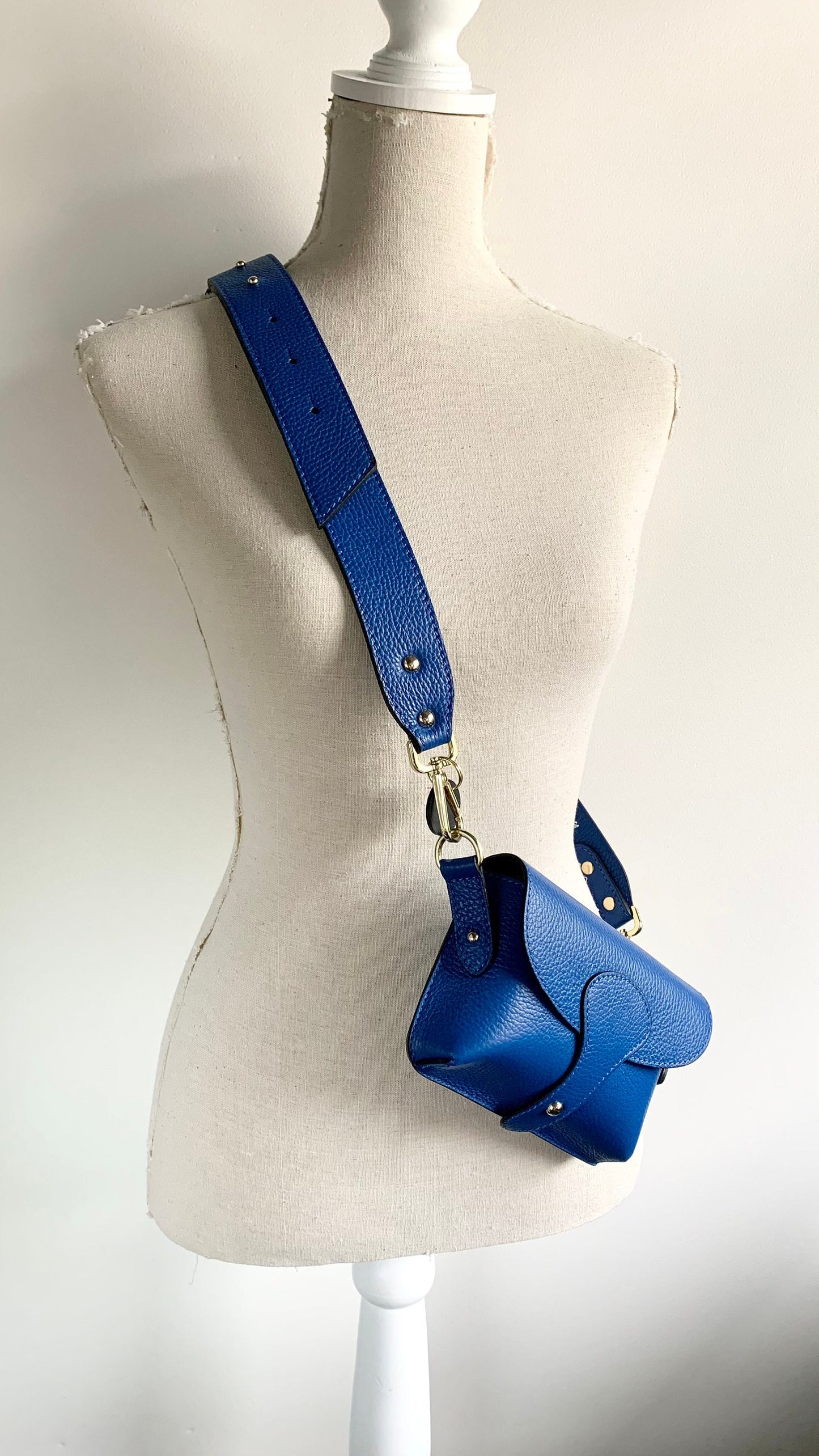 Royal Blue Leather Compact Crossbody Bag - Vogue