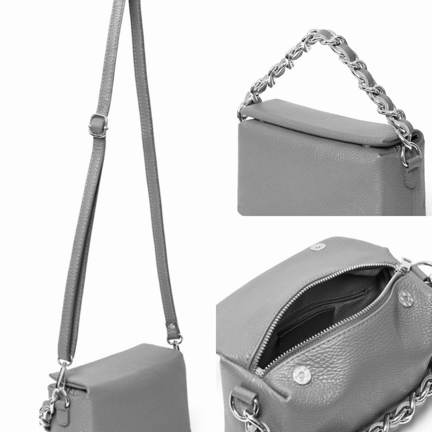 Blue Boxy Bag With Chain Handle