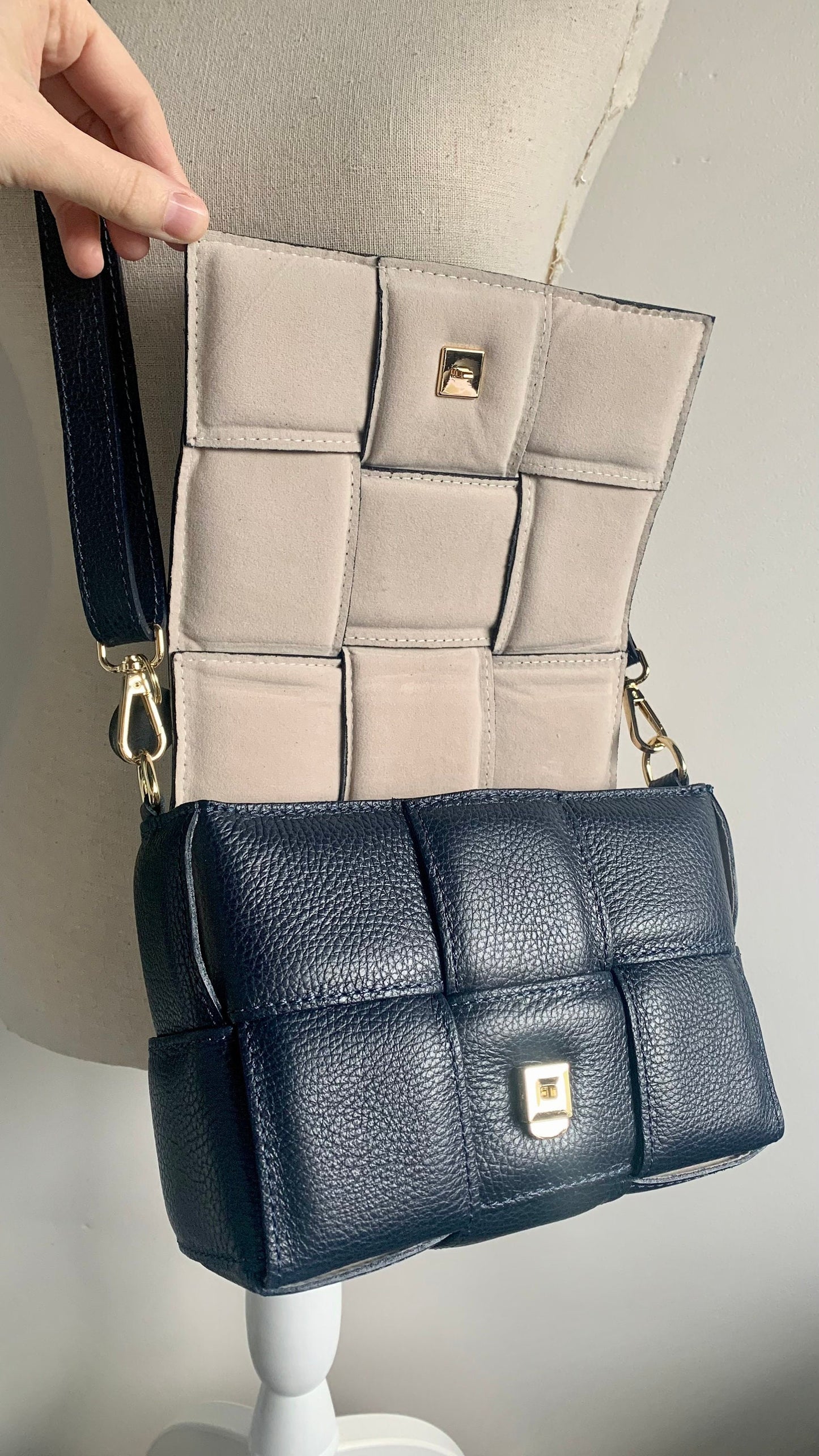 Navy Quilted Leather Bag - Polly