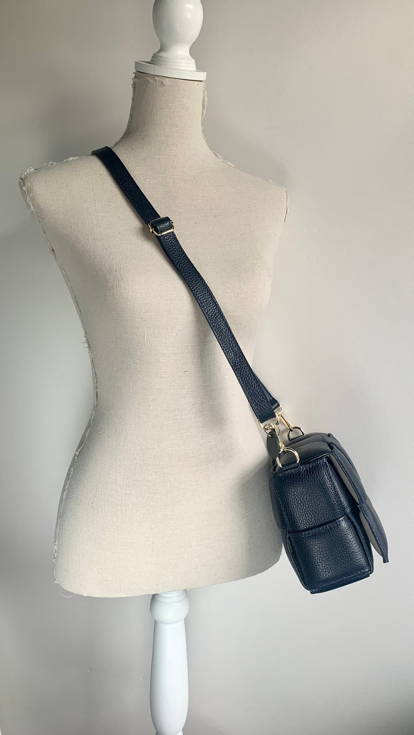 Navy Quilted Leather Bag - Polly