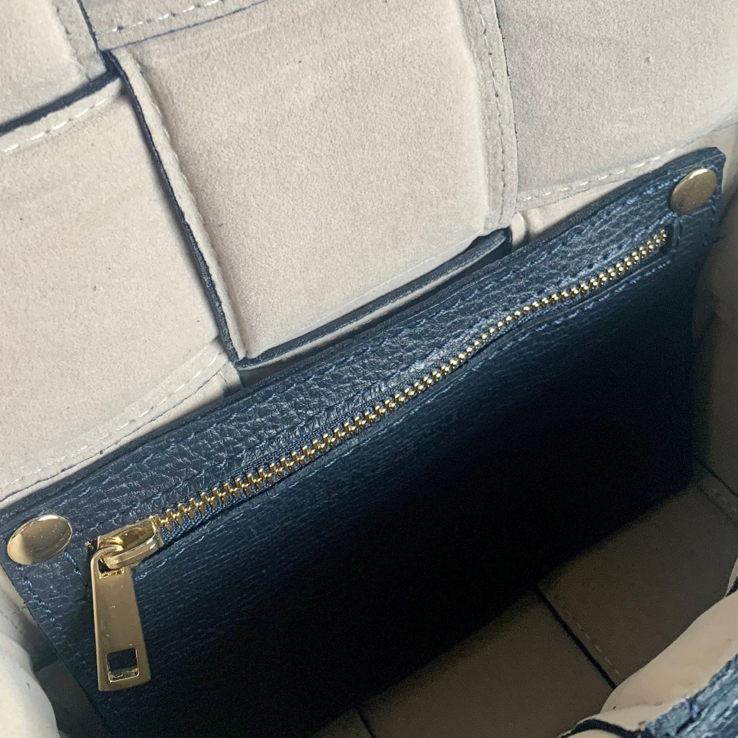Navy Leather Weaved Bag - Polly