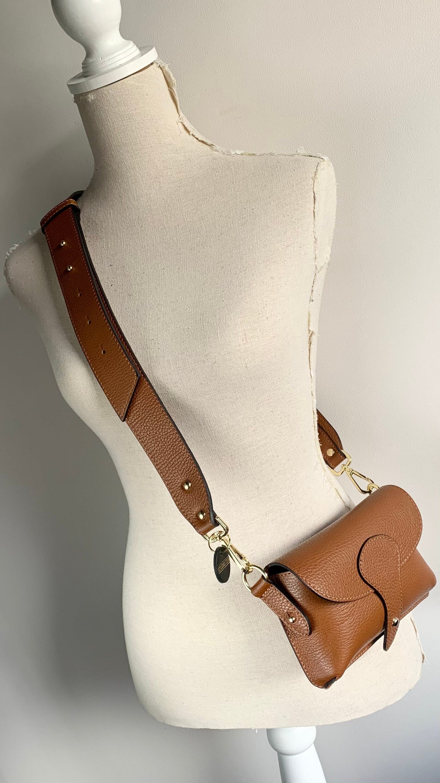 Tan Leather Compact Crossbody Bag - Vogue