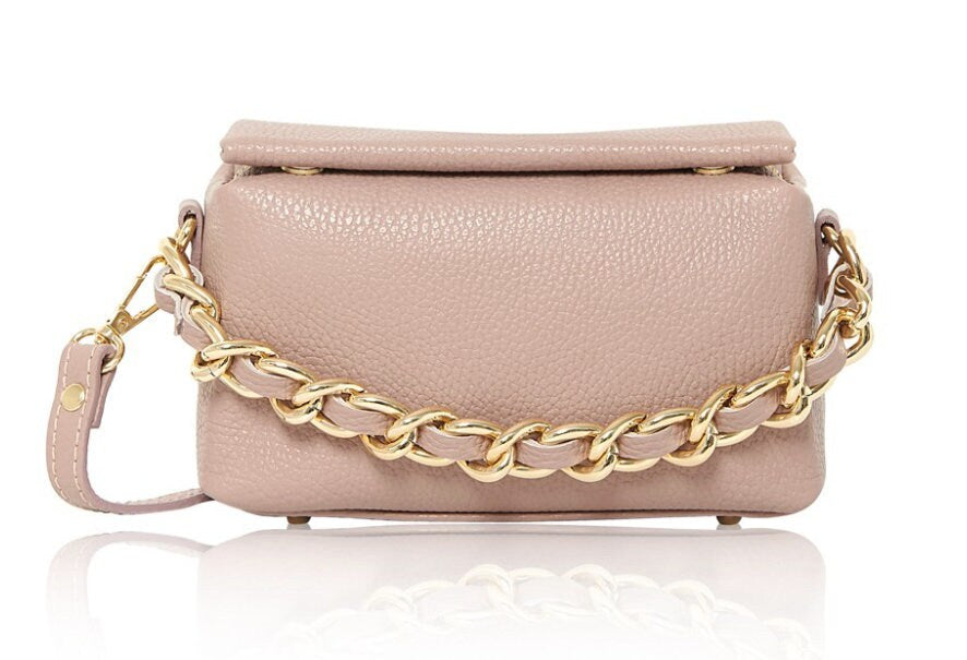 Pale Pink Boxy Bag With Chain Handle