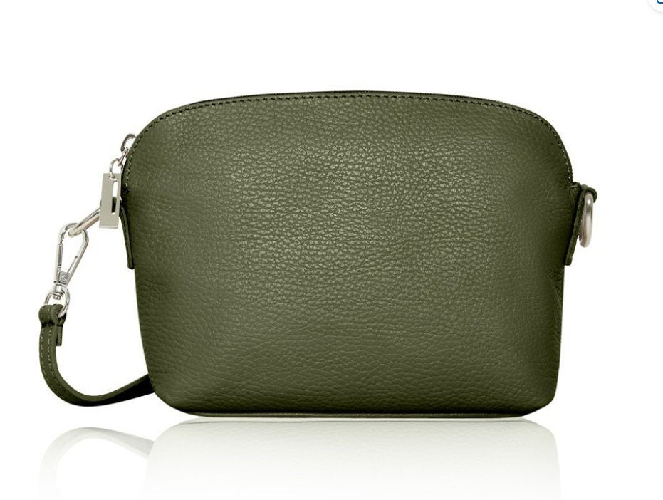 Green Leather Crossbody Bag With Strap & Silver Hardware
