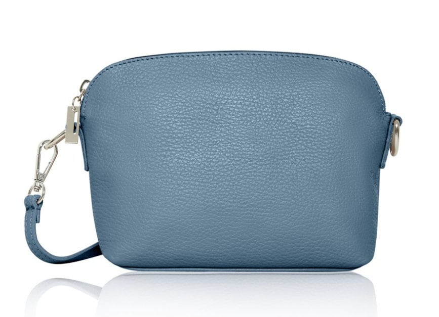 Blue Leather Crossbody Bag With Strap & Silver Hardware
