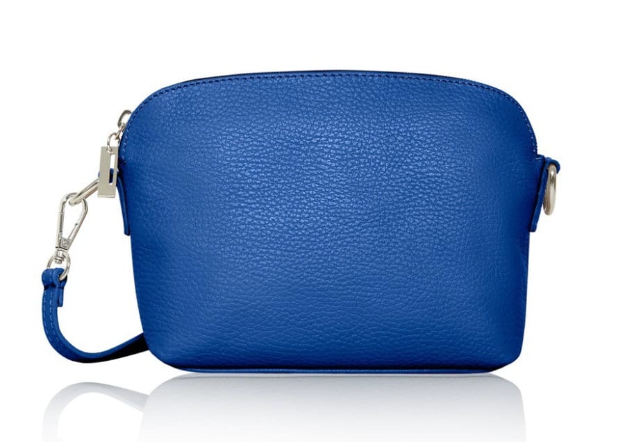 Blue Leather Crossbody Bag With Strap & Silver Hardware