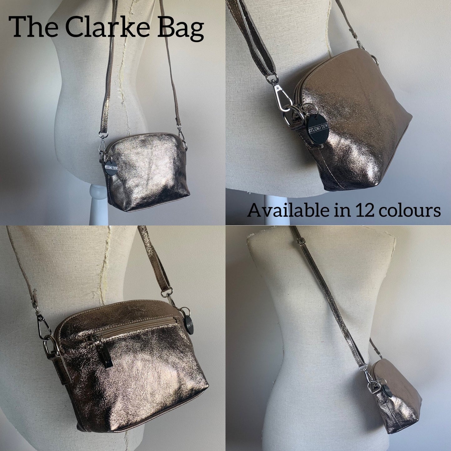 Metallic Leather Crossbody Bag With Strap & Silver Hardware, Gold Simple Bag, Silver Bridesmaid Bag, Leather Handbag, 3rd Anniversary Gift