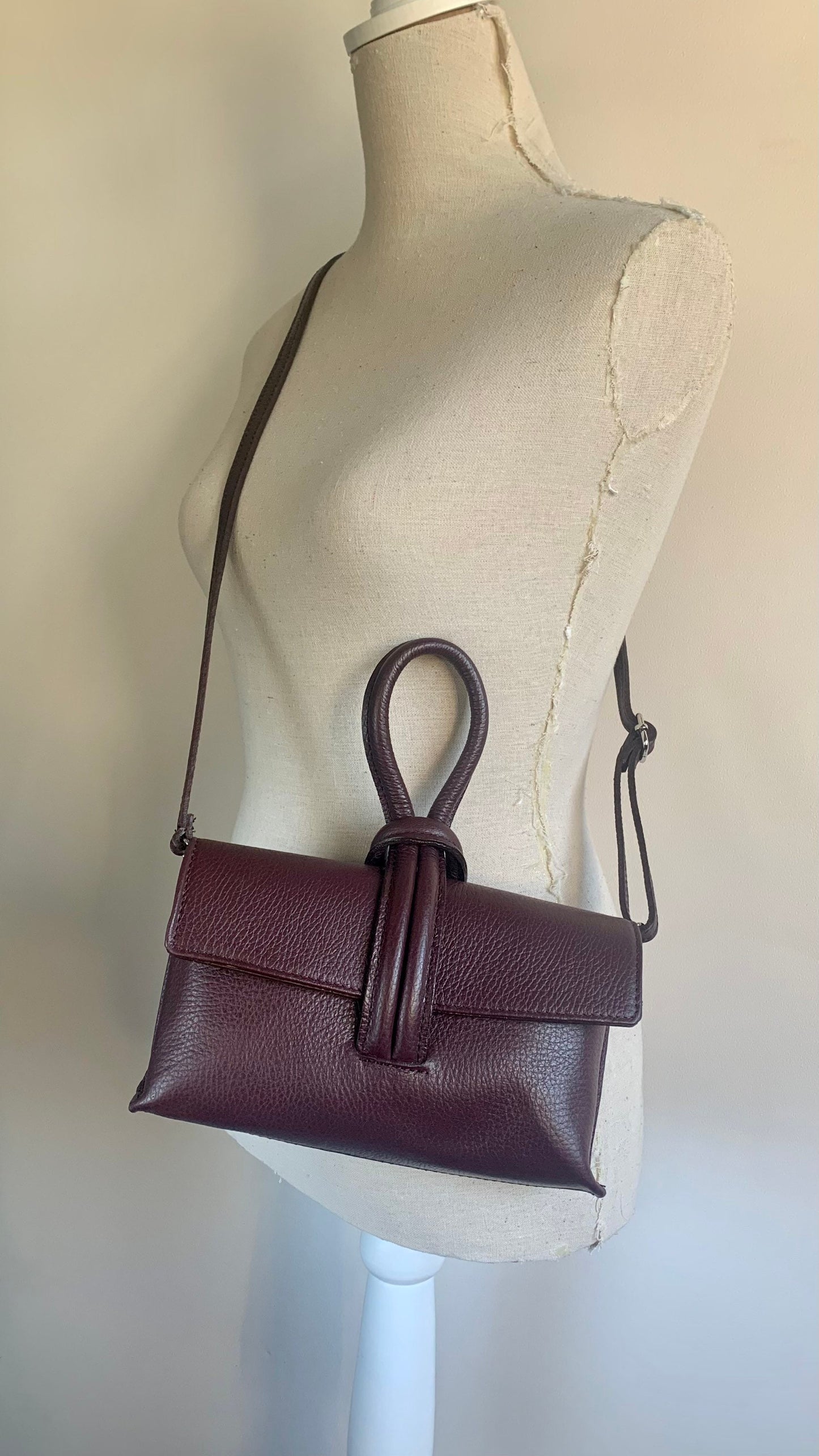 Burgundy Leather Clutch Bag Crossbody Bag