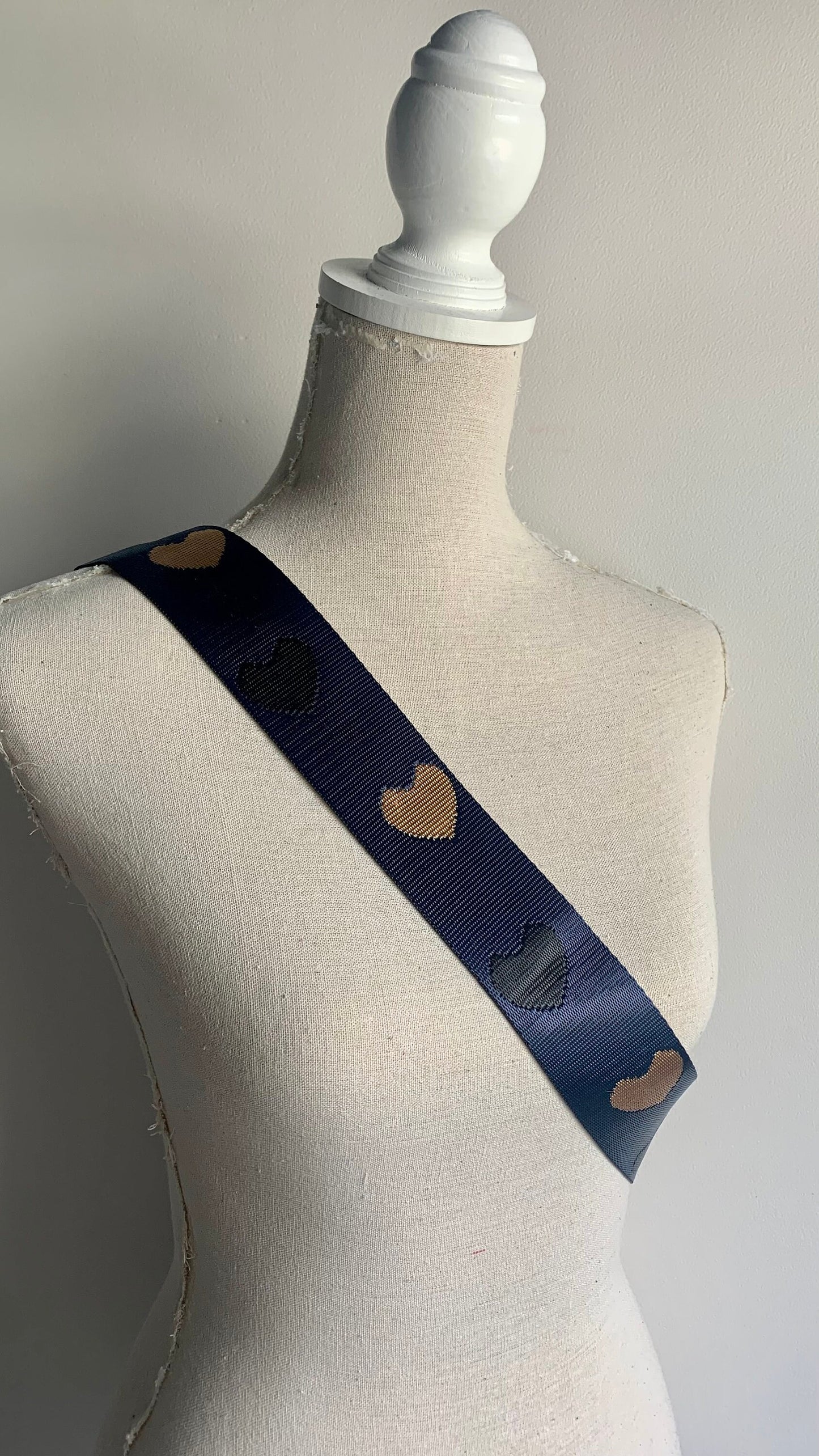 Navy & Gold Heart Print Canvas Bag Strap