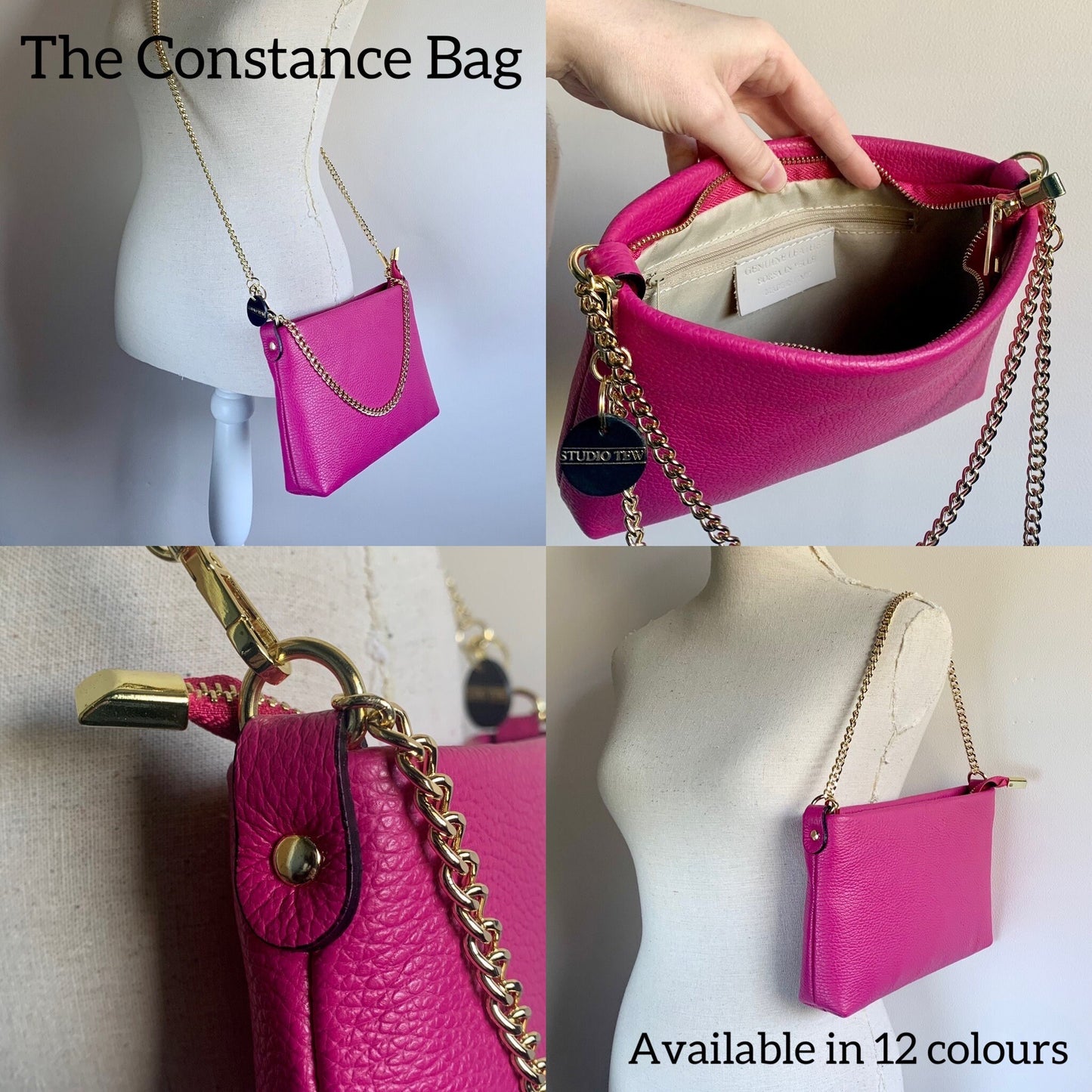 Beigefarbene Multiway-Kettentasche aus Leder – Constance