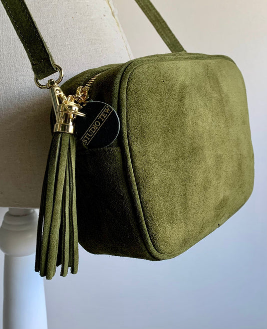Olive Green Suede Crossbody Bag